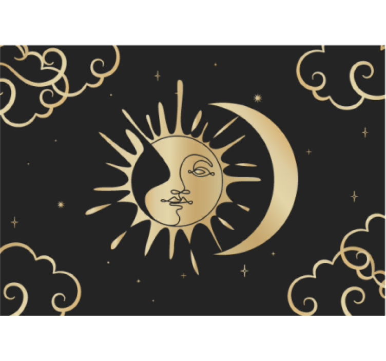 Tapisserie mandala soleil et lune dorés - TenStickers