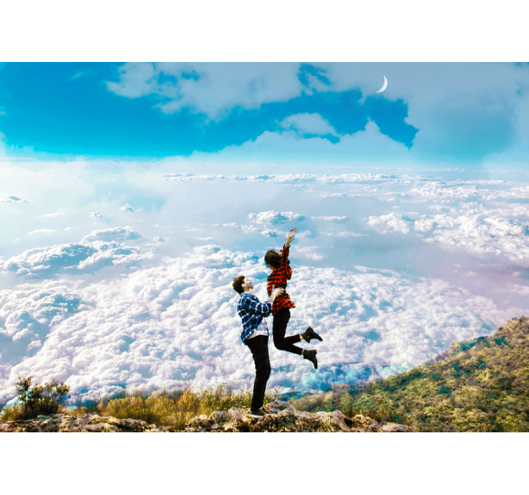 Tapisserie amour étreinte joyeuse au-dessus des nuages - TenStickers