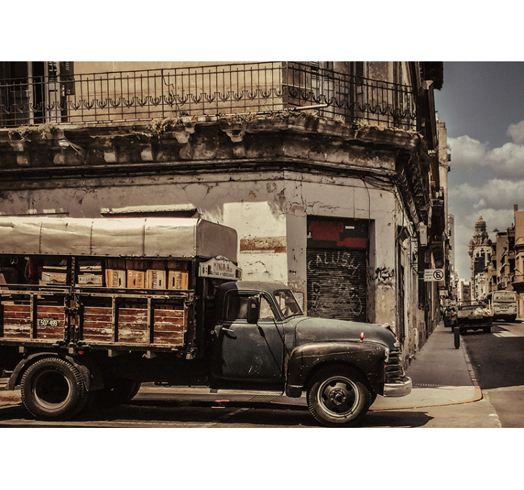 Tapisserie villes et pays camion vintage rue - TenStickers