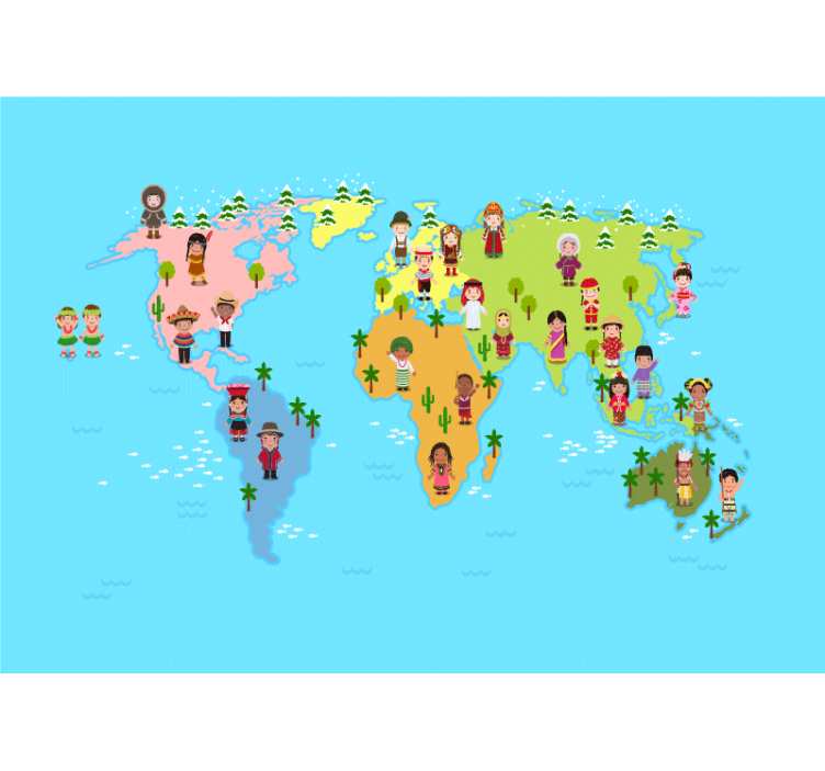 Papier peint mural carte du monde Personnages enfants - TenStickers