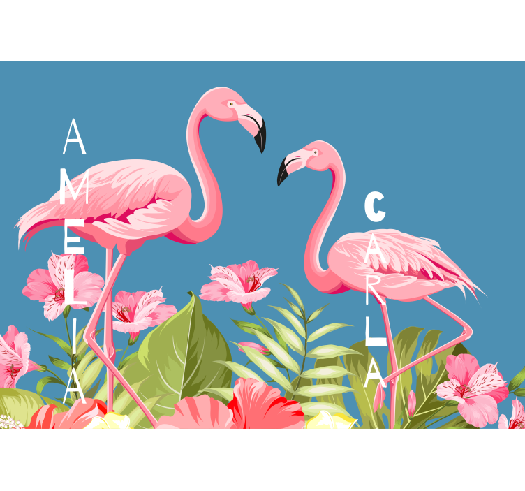 Tapisserie animaux flamants roses et fleurs - TenStickers