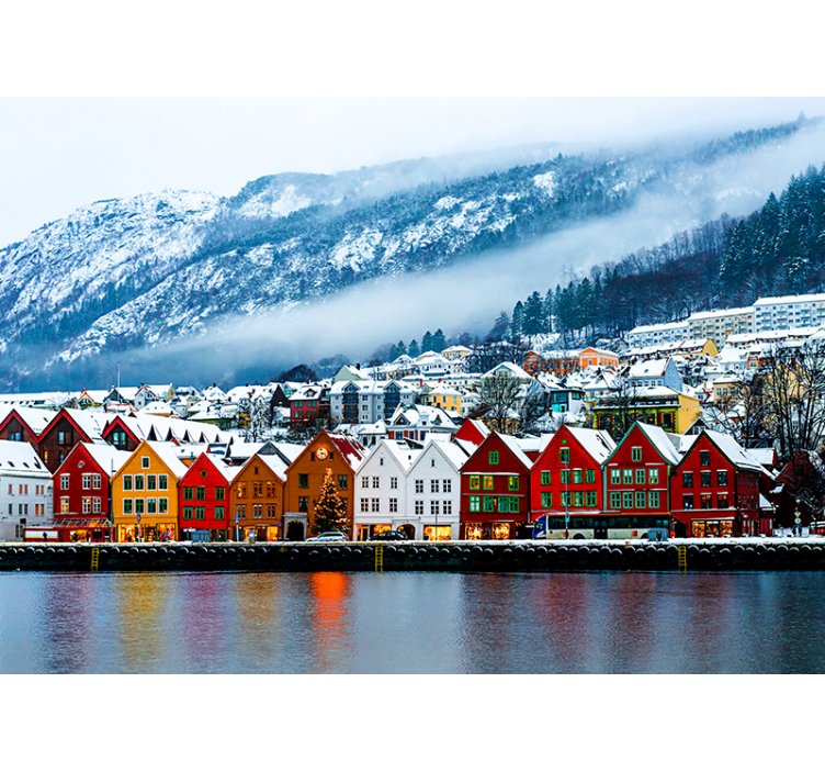 Papier peint mural de villes et de pays Bergen a neigé - TenStickers