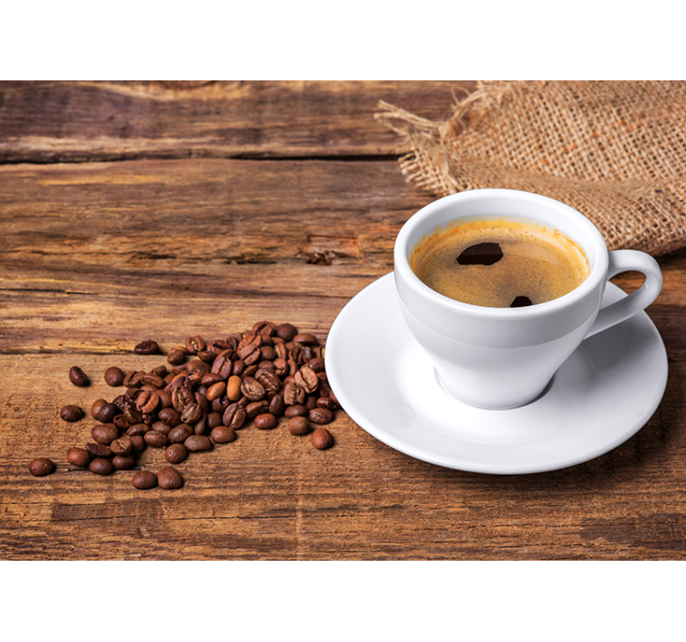 Papier peint mural Café sur une table en bois - TenStickers