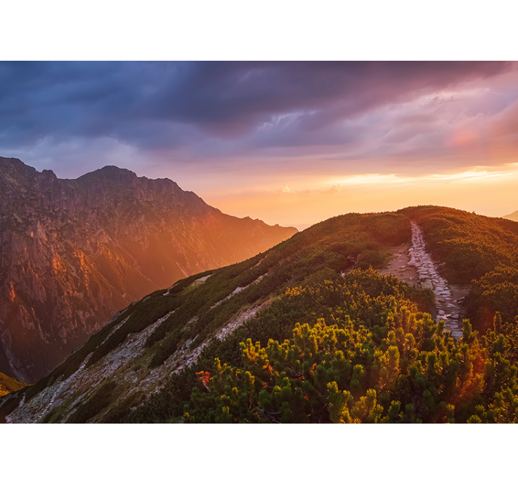 Tapisserie montagne crépuscule sur les grandes montagnes - TenStickers