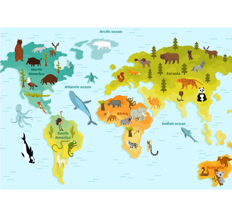 Tapisserie carte du monde exploration animale globale - TenStickers