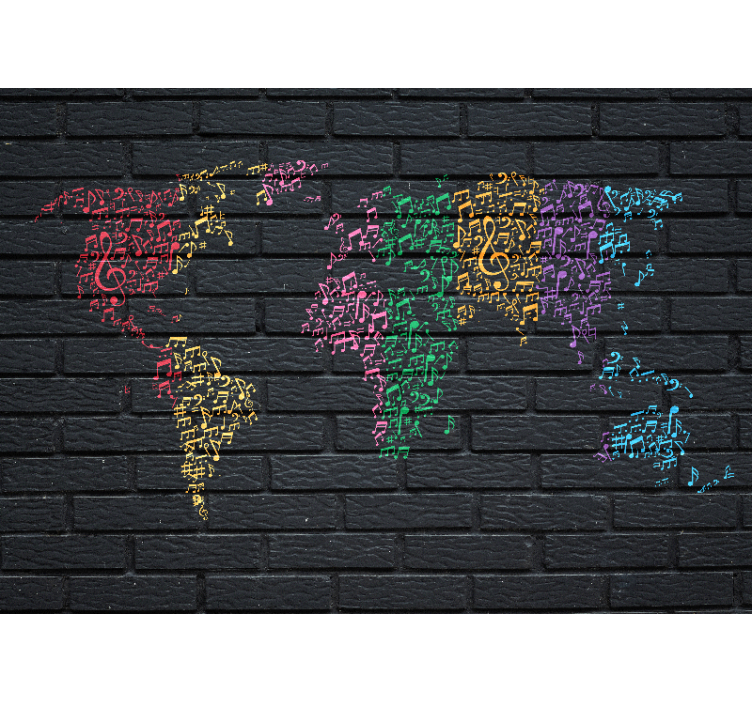 Photo murale carte du monde en notes de musique - TenStickers