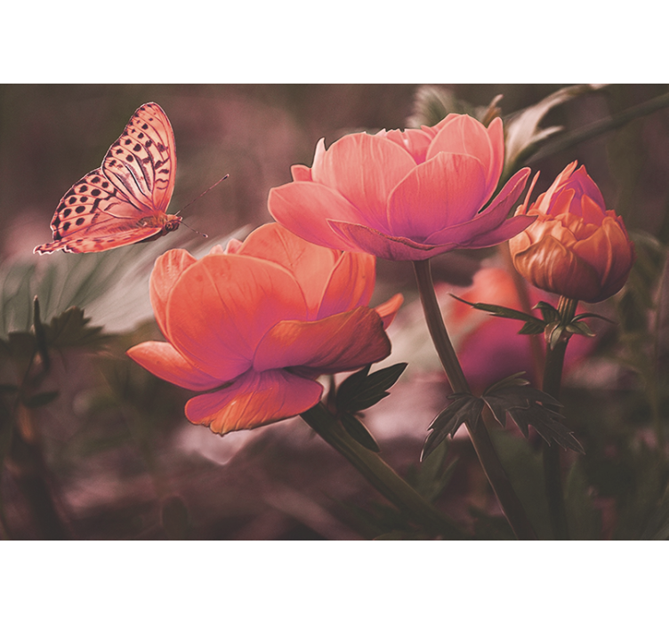 Tapisserie fleur papillon sur fleurs - TenStickers