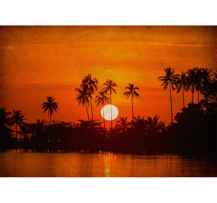 Tapisserie paysage coucher de soleil tropical - TenStickers