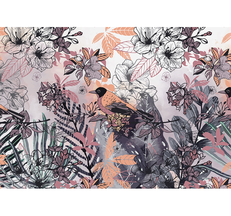 Tapisserie fleur oiseau parmi les fleurs - TenStickers