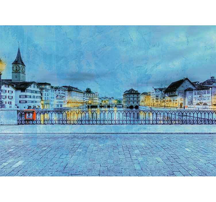 Tapisserie villes et pays vue sur le fleuve à zurich - TenStickers