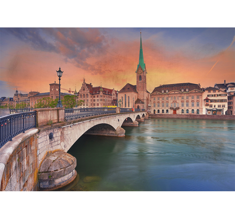 Tapisserie villes et pays zurich pont au coucher de soleil - TenStickers