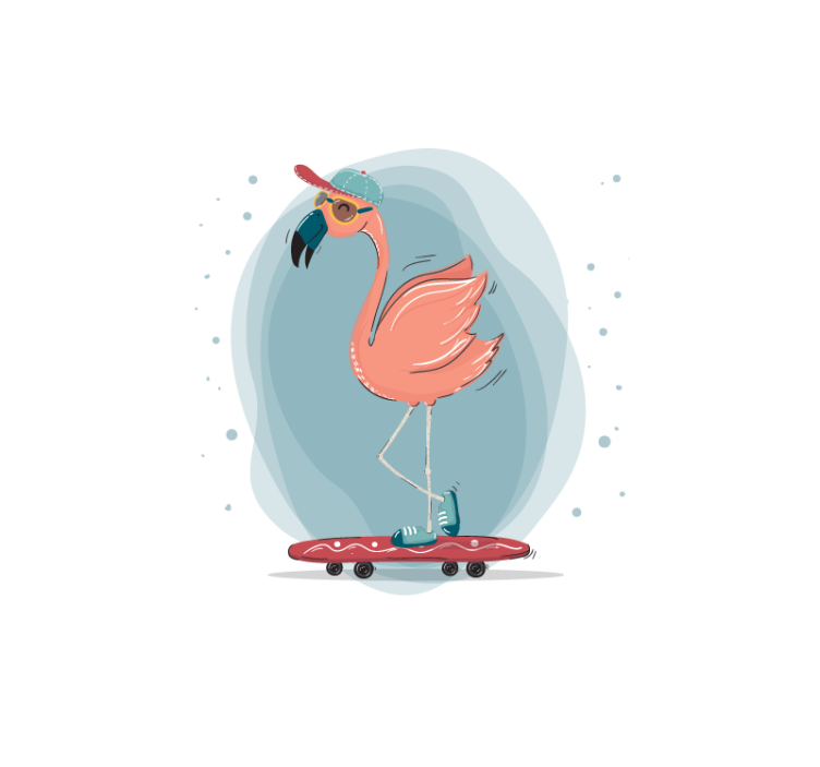 Tapisserie animaux flamant rose skateboard amusant - TenStickers
