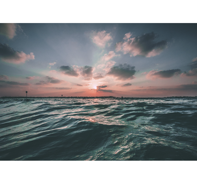 Tapisserie mer coucher de soleil sur les vagues - TenStickers