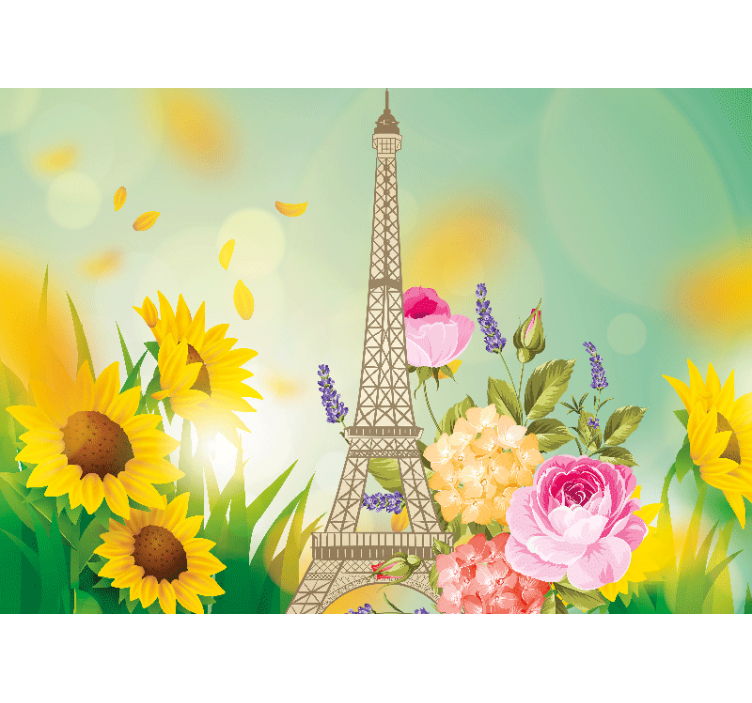 Tapisserie paris fleurs de la tour eiffel - TenStickers