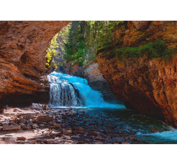 Tapisserie montagne vue sur cascade d'eau - TenStickers