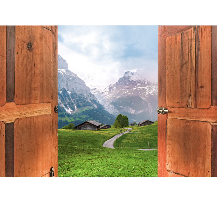 Papier peint montagneFenêtre et porte de cabine - TenStickers