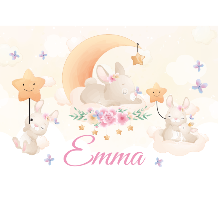Tapisserie chambre enfant lapin lune Étoiles - TenStickers