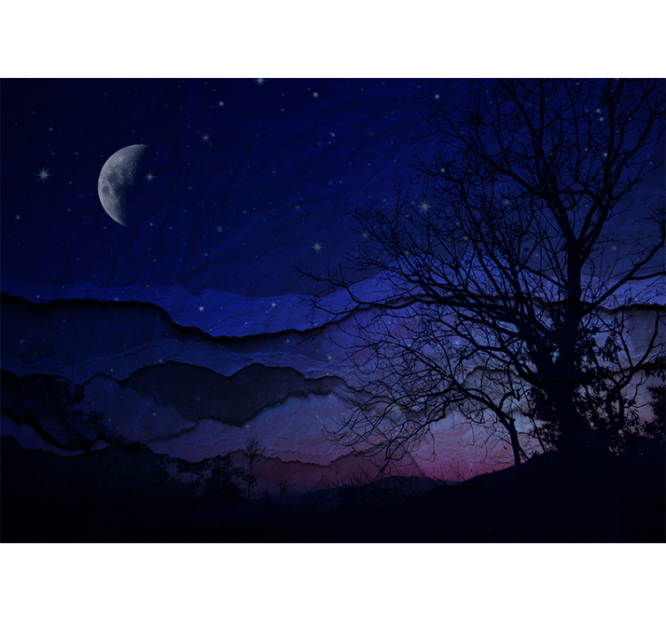 Tapisserie ciel nuit étoilée éclairée par la lune - TenStickers