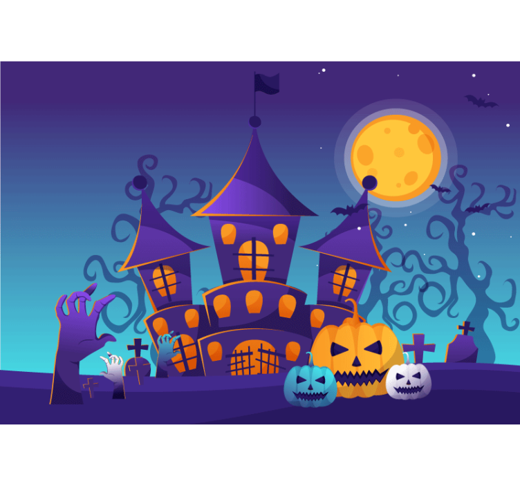 Tapisserie halloween scène de château hanté - TenStickers