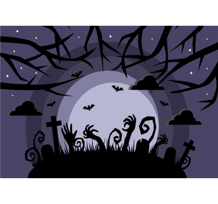 Tapisserie halloween scène de cimetière hantée - TenStickers