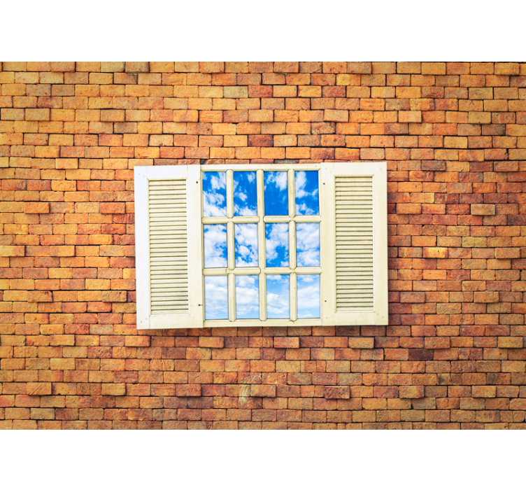 Tapisserie imitation pierre vue sur fenêtre ouverte - TenStickers