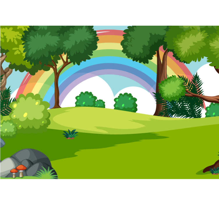 Papier peint enfant Arc en ciel et forêt verte - TenStickers