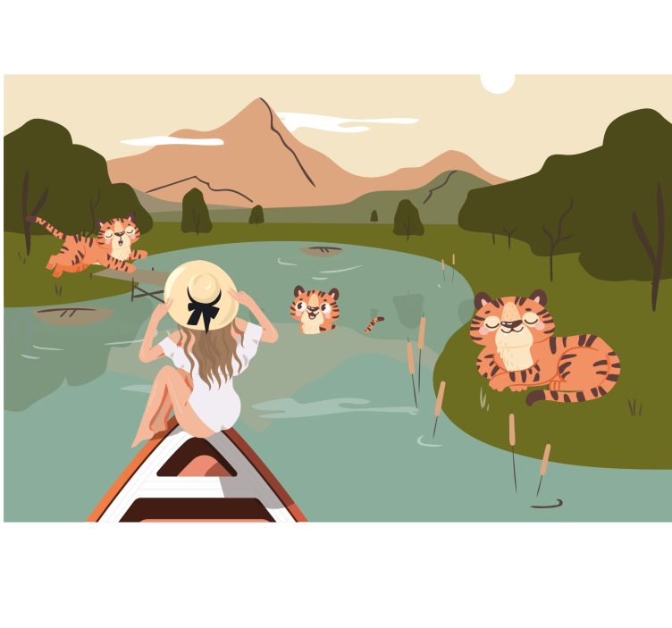 Tapisserie chambre enfant scène d'aventure tigre - TenStickers