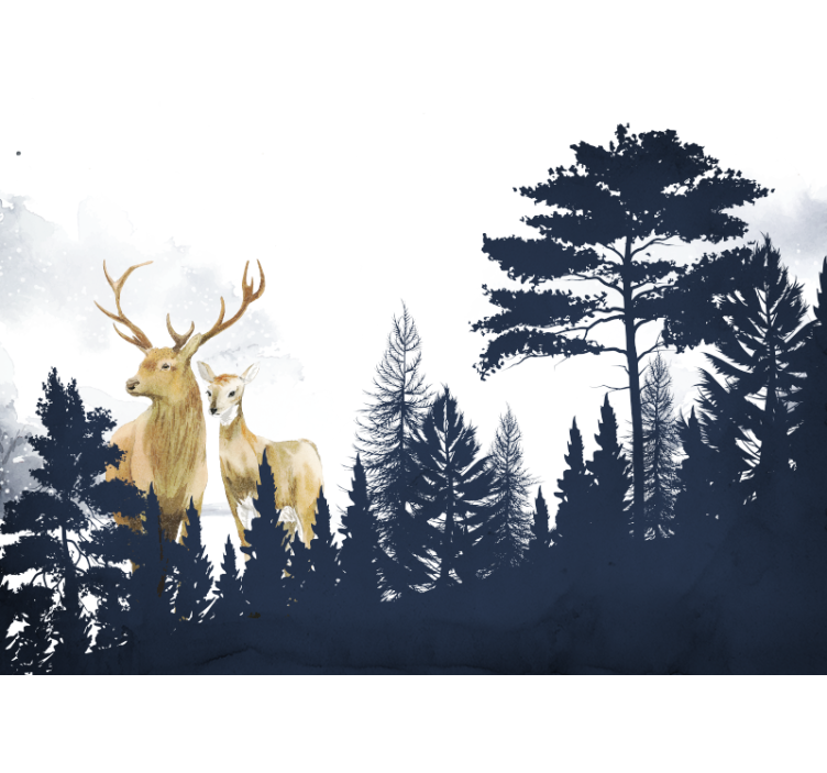 Tapisserie forêt cerf majestueux en duo - TenStickers