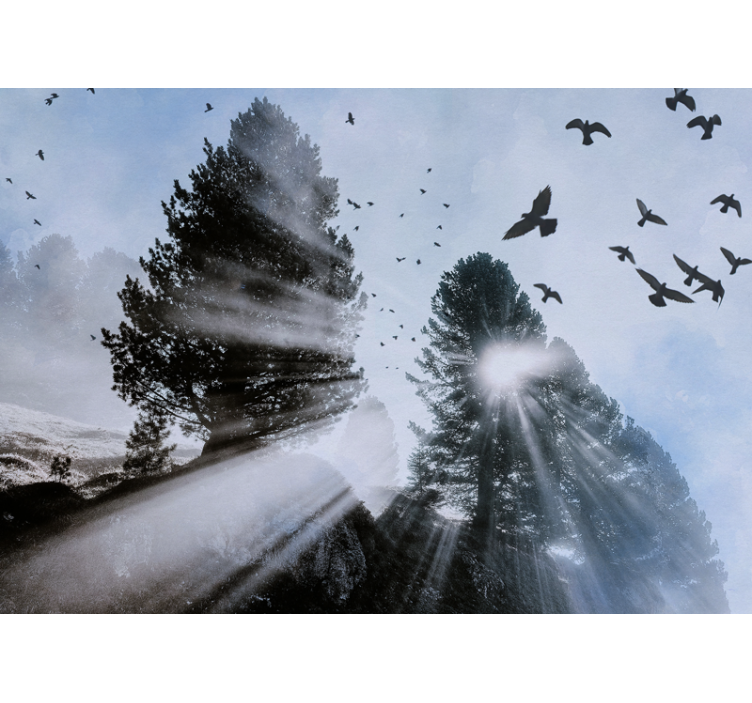 Tapisserie forêt rayons de soleil radieux avec des oiseaux - TenStickers