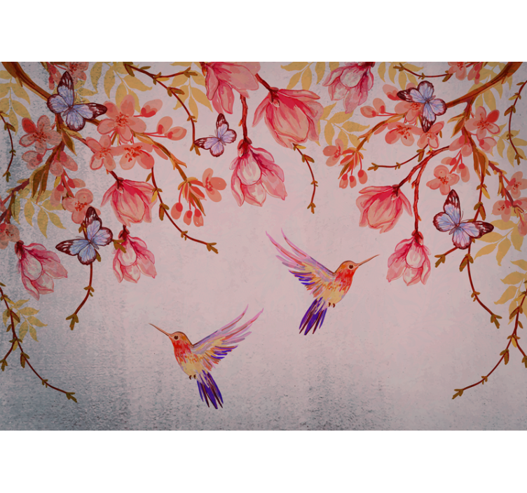 Tapisserie fleur colibris et fleurs - TenStickers