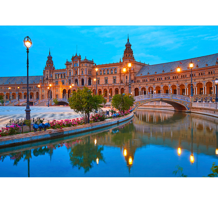 Tapisserie autres villes et de pays place espagnole de nuit - TenStickers