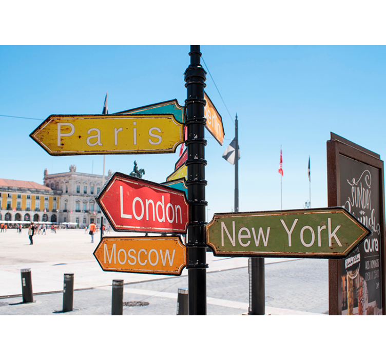 Tapisserie autres villes et de pays panneau de direction - TenStickers