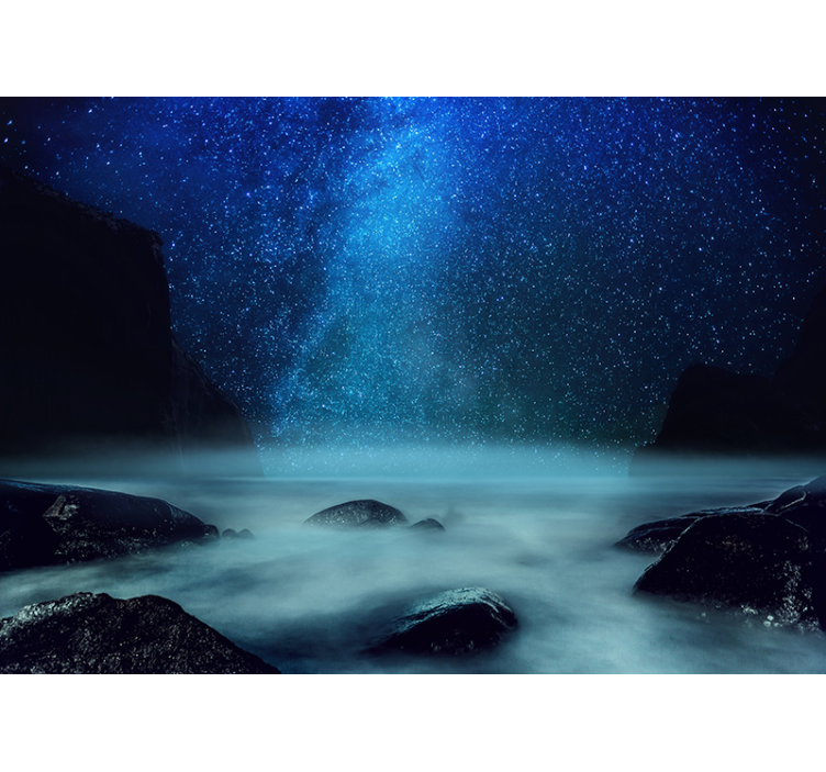 Tapisserie paysage scène côtière nocturne étoilée - TenStickers