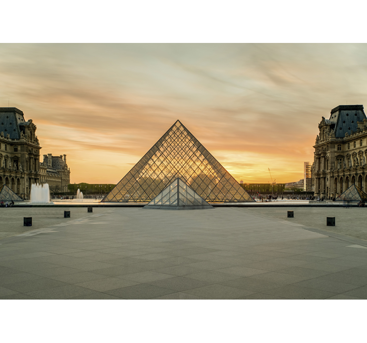 Tapisserie paris coucher de soleil sur la pyramide - TenStickers