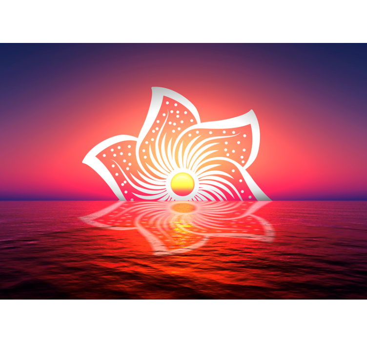 Tapisserie salle à manger design lever de soleil hibiscus - TenStickers