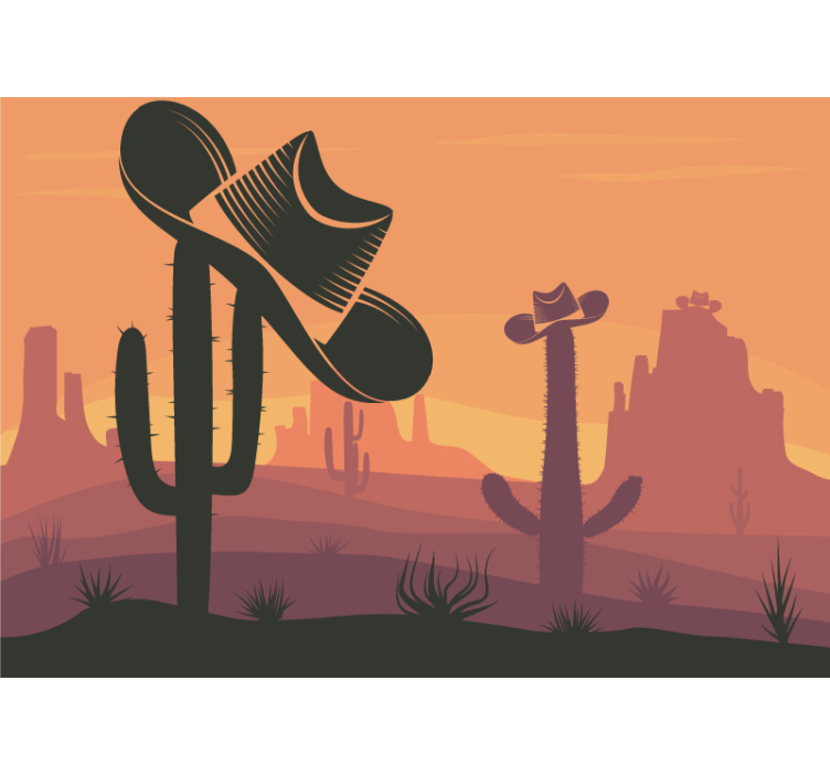 Tapisserie animaux cactus avec chapeau de cowboy - TenStickers