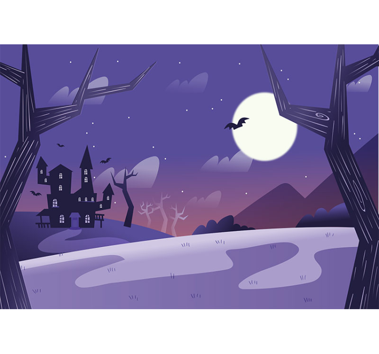 Tapisserie halloween paysage nocturne effrayant - TenStickers
