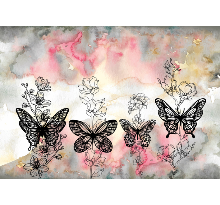Tapisserie fleur ailes flottantes et fleurs - TenStickers