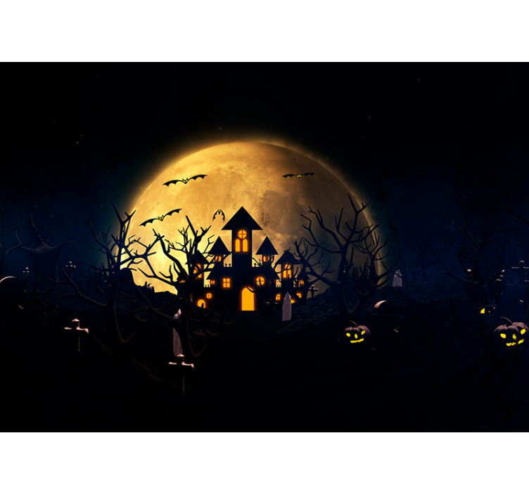 Tapisserie halloween manoir effrayant au clair de lune - TenStickers