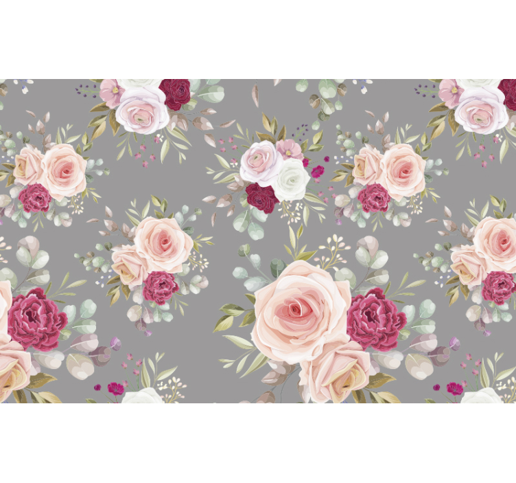 Papier peint Fleurs roses paon sur mur gris - TenStickers