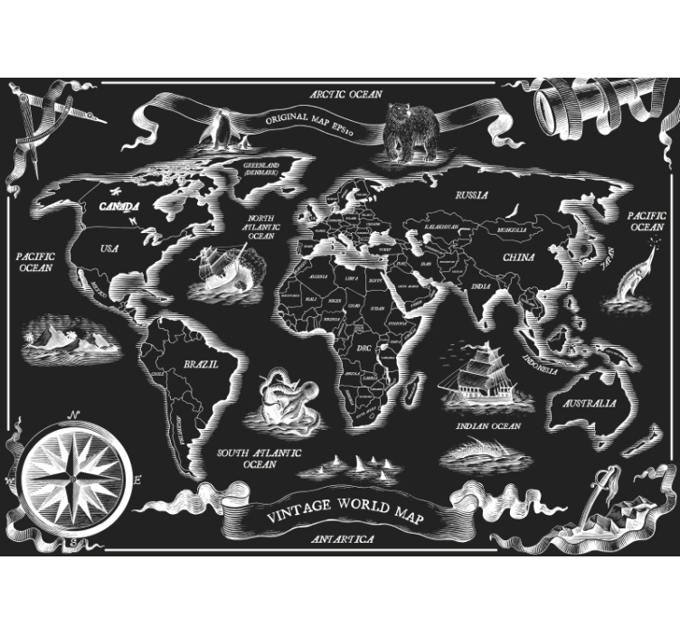 Tapisserie carte du monde esquisse vintage - TenStickers