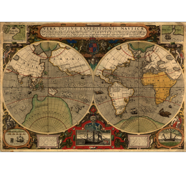 Tapisserie carte du monde rétro mondiale - TenStickers