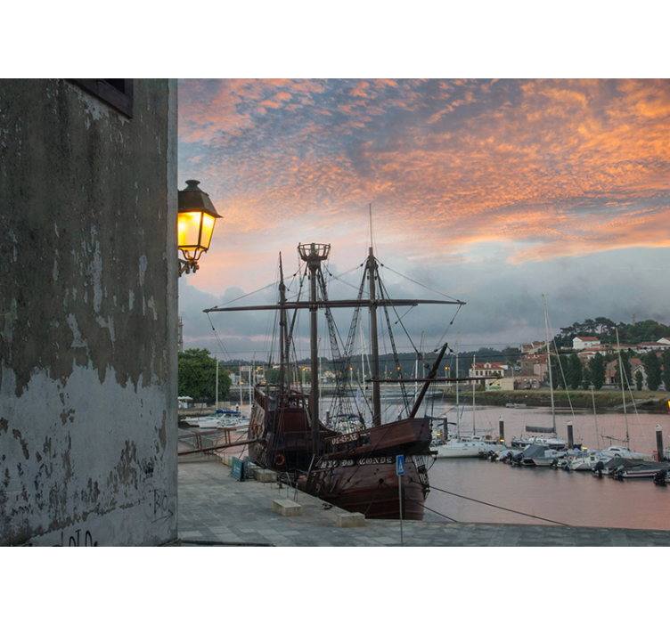 Tapisserie villes et pays port de plaisance historique - TenStickers