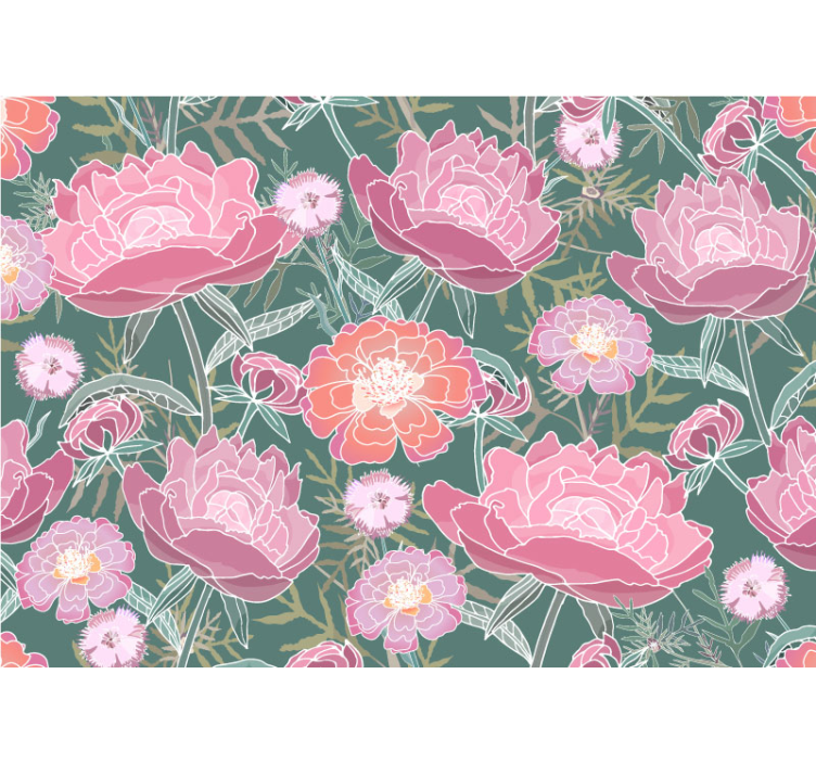 Tapisserie fleur composition de fleurs de pivoine - TenStickers