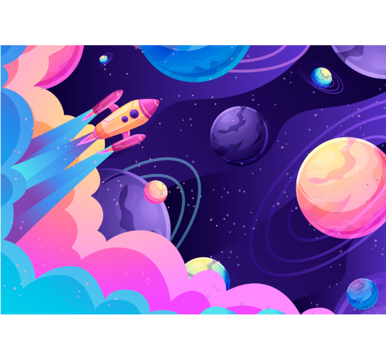 Tapisserie fantaisie voyage spatial en fusée - TenStickers