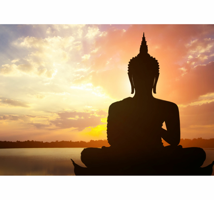 Tapisserie bouddha silhouette de coucher de soleil - TenStickers