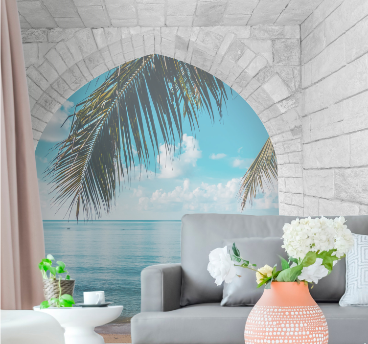 Papier peint 3D Arches anciennes avec vue sur la mer - TenStickers