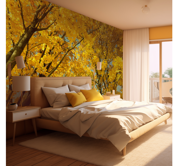 Tapisserie murale arbre feuilles d'automne jaunes - TenStickers