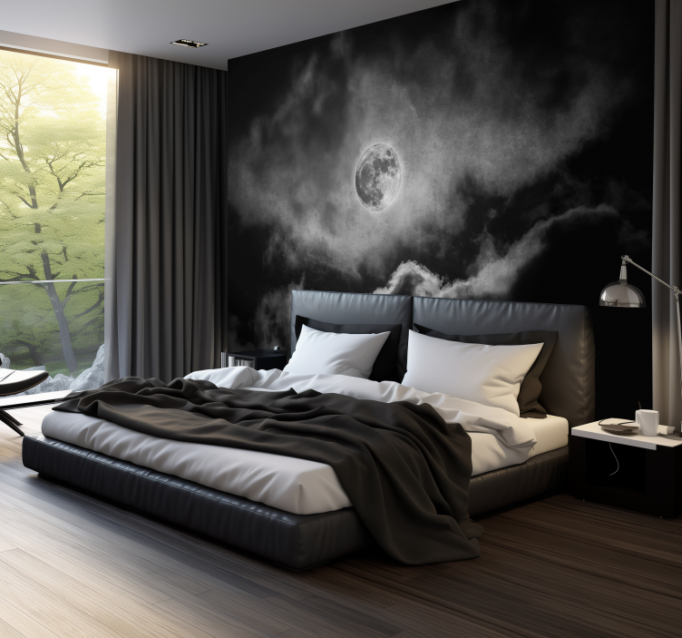 Tapisserie murale chambre adulte lune et nuages - TenStickers