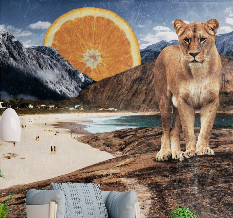 Papier peint mural lion Paysage surréaliste - TenStickers